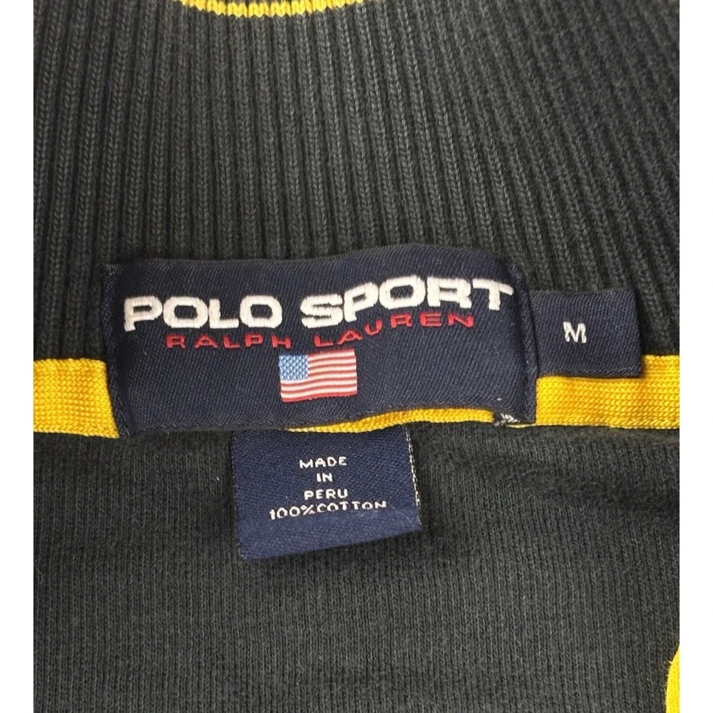 Polo Sport Ralph Lauren‎ Quarter Zip Pullover Green Yellow Waffle Knit Size M